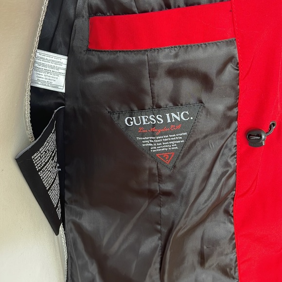 GUESS: Red Winter Parka with Faux Fur Detachable Hood, Size Small - Picture 5 of 10
